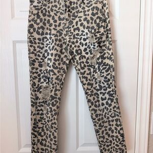 Leopard Print Distressed Jeans